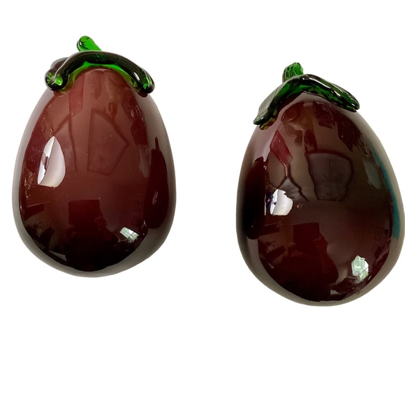 Glass Art Vegetables Purple Eggplant Pair And Jalapeño Pepper Vintage EUC - Picture 8 of 14